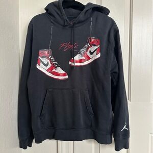 Nike Air Jordan Flight Hoodie Black Sweatshirt Chicago 1 Sneakers Graphic Small